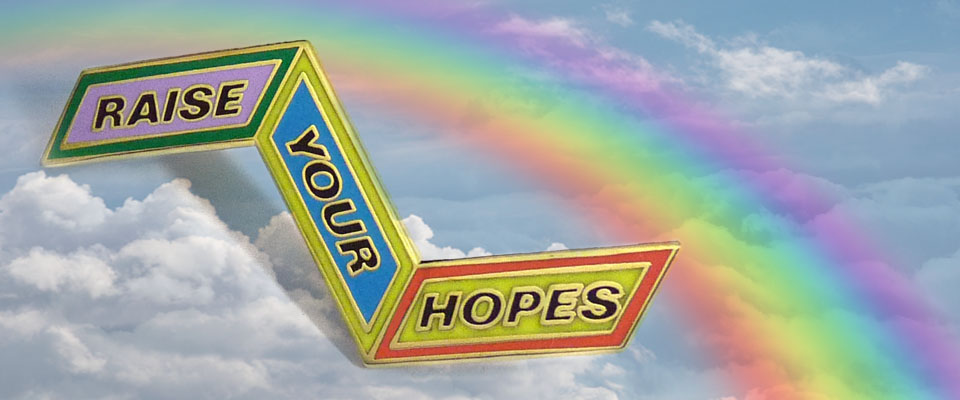 Unique hard enamel badges custom made with phrases.