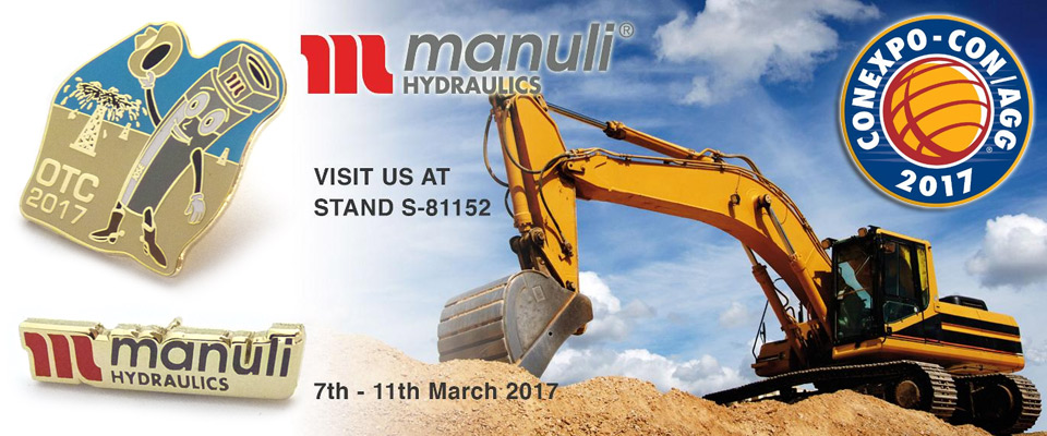 company enamel badges made for Manuli Hydraulics, used as promotional gifts at trade shows.